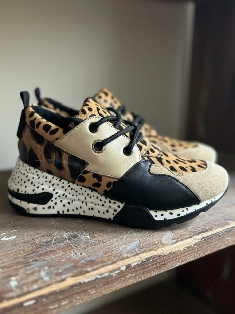 Steve Madden CLIFF ANIMAL Leopard Print Metallic Accent Sneaker - Women’s Size 7